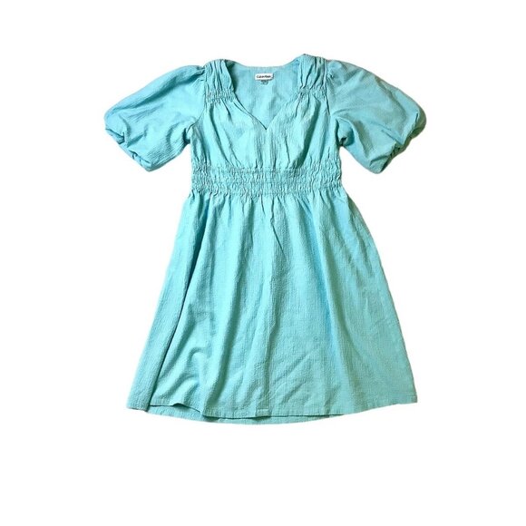 Calvin Klein Dress Flutter Sleeve Elastic Waist Maxi Dress Size 10 Coral Blue - Picture 9 of 16